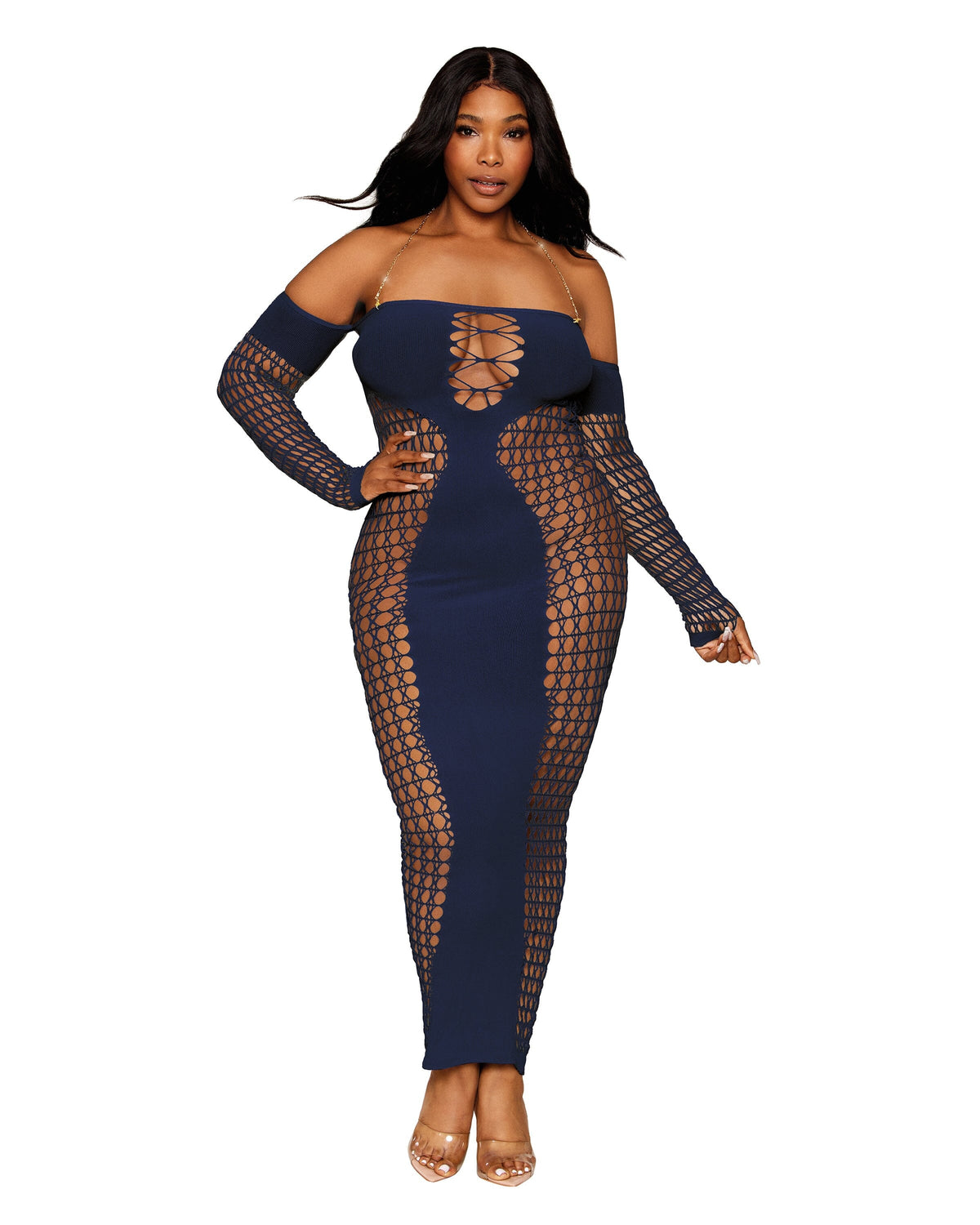 Dreamgirl Plus Seamless Bodystocking Gown with Removable Chain