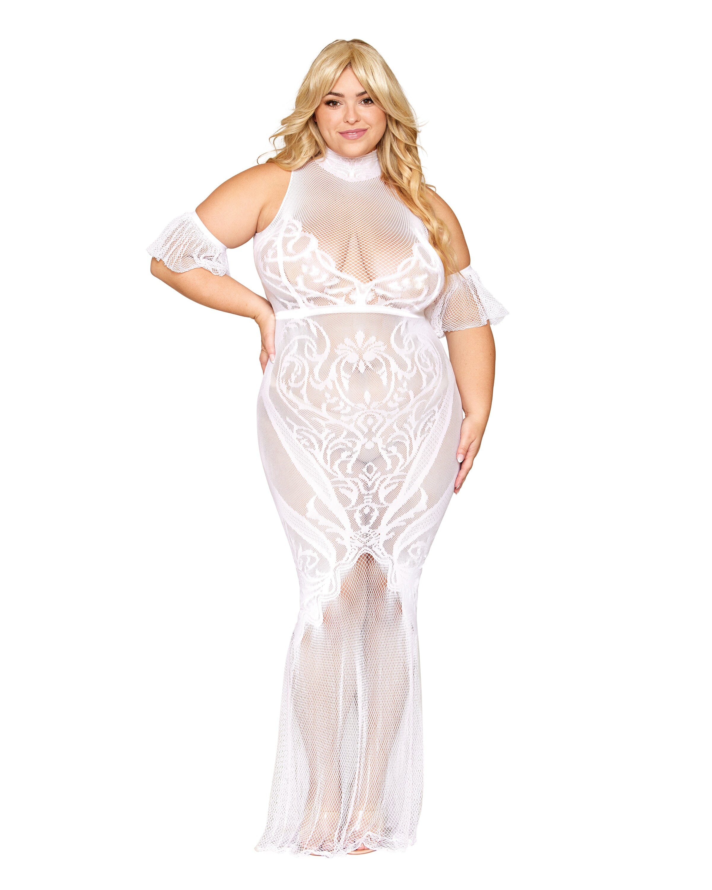 Dreamgirl Plus Geometric Fence Net Bodystocking Gown