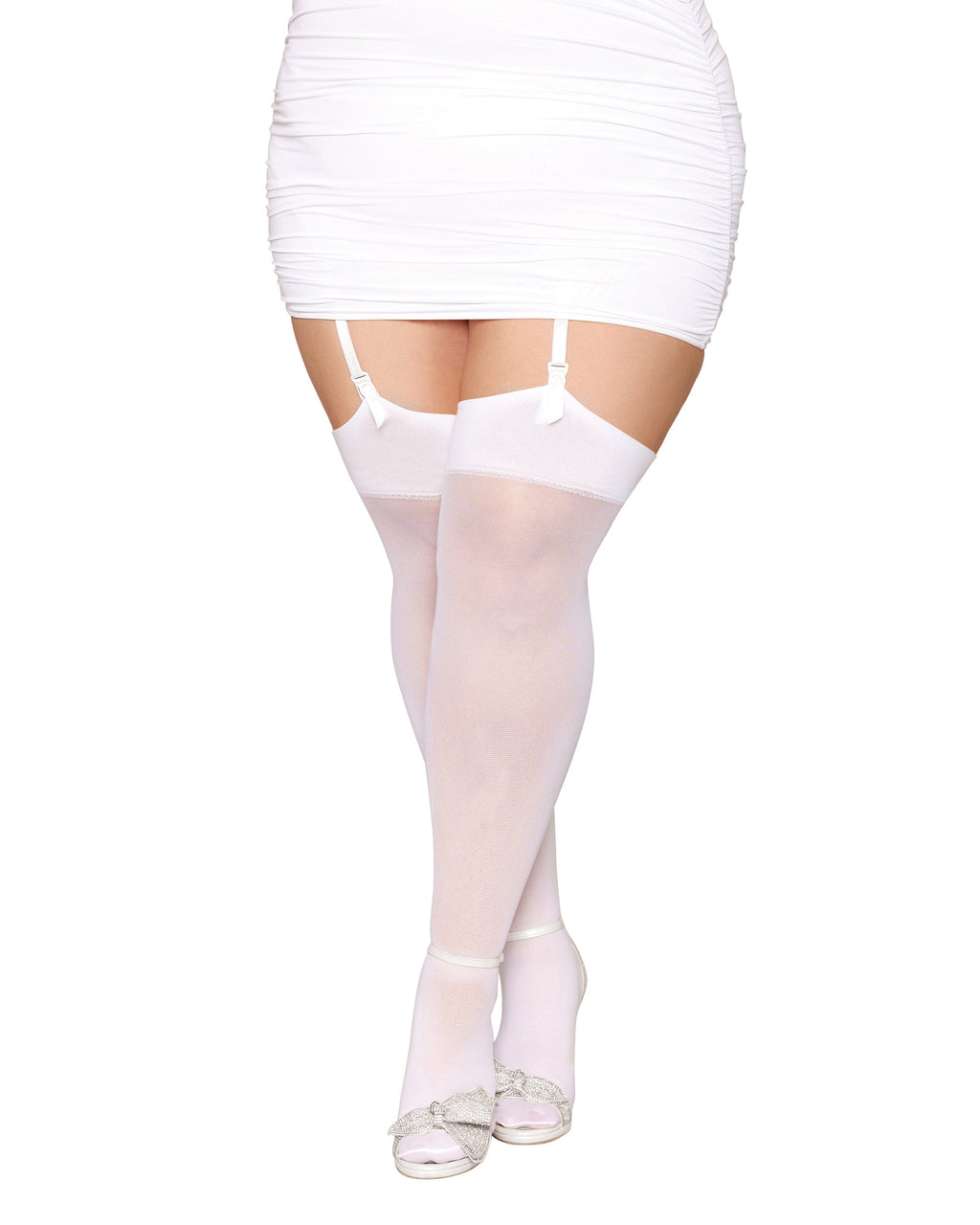 Dreamgirl Plus "Bride" Sheer Thigh Highs with Rhinestone Seams