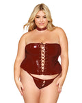 Dreamgirl Plus Vinyl Peplum Bustier, Collar, and G-String Set