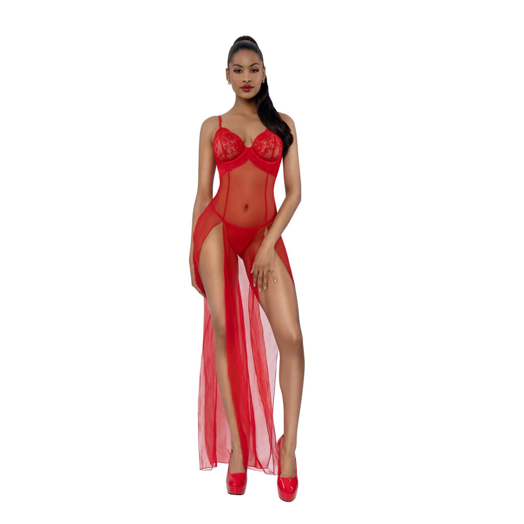 Dreamgirl Romance Lace-Trim Gown 2-Piece Set