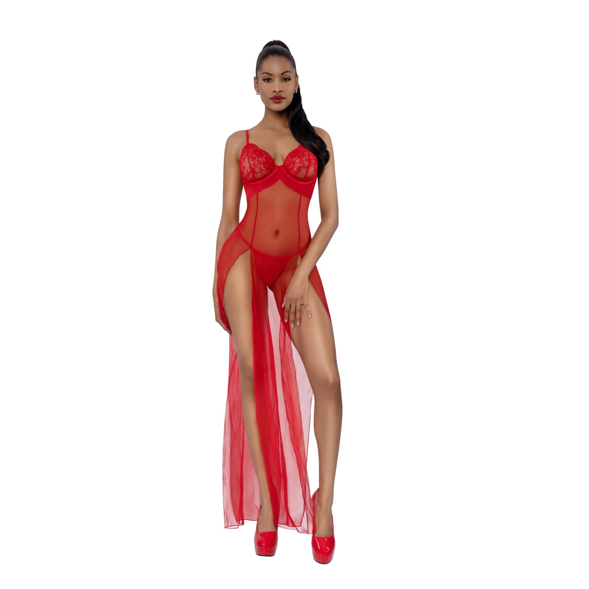 Dreamgirl Romance Lace-Trim Gown 2-Piece Set