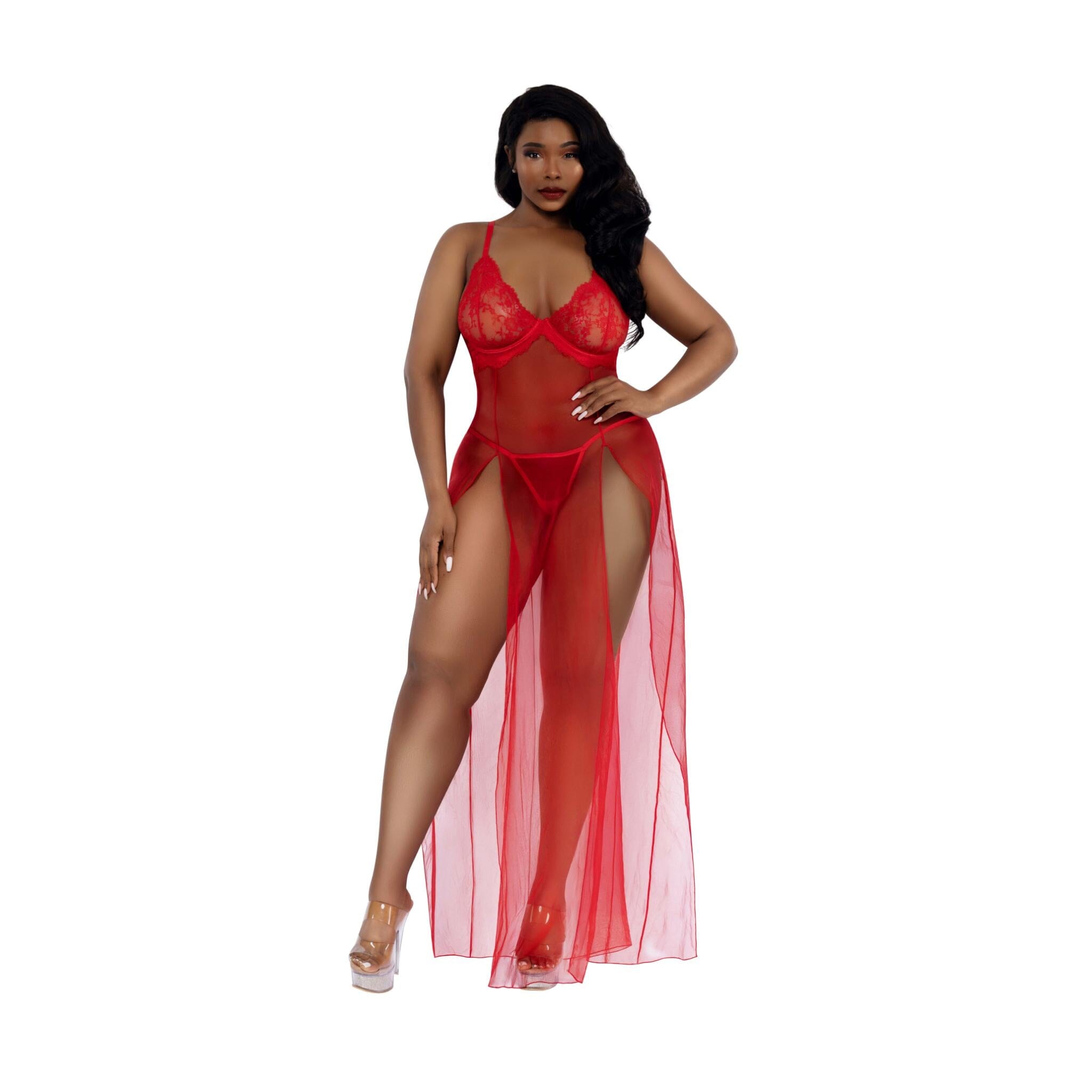 Dreamgirl Plus Romance Lace-Trim Gown 2-Piece Set