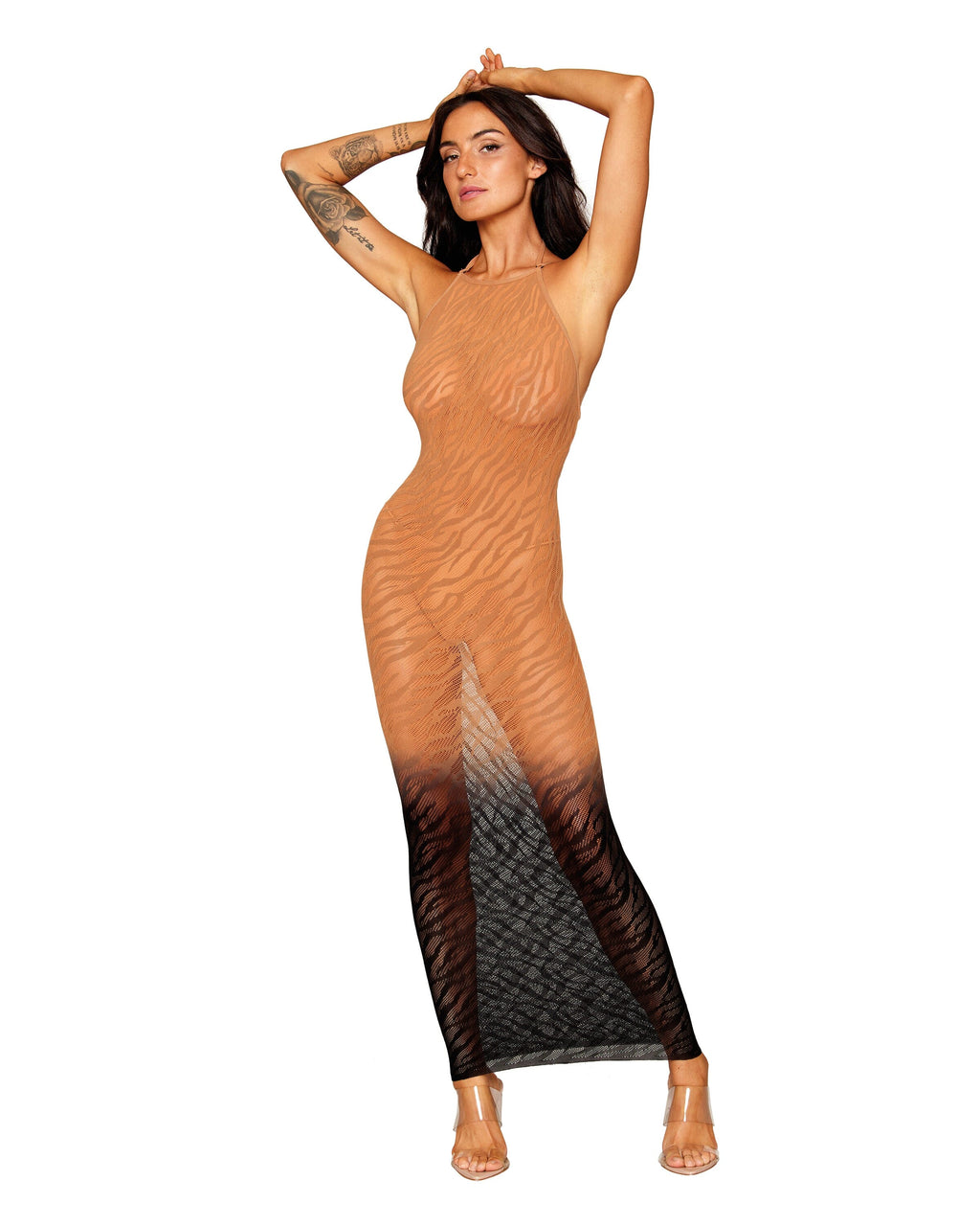 Dreamgirl Seamless Zebra Knit Ombre Bodystocking Gown