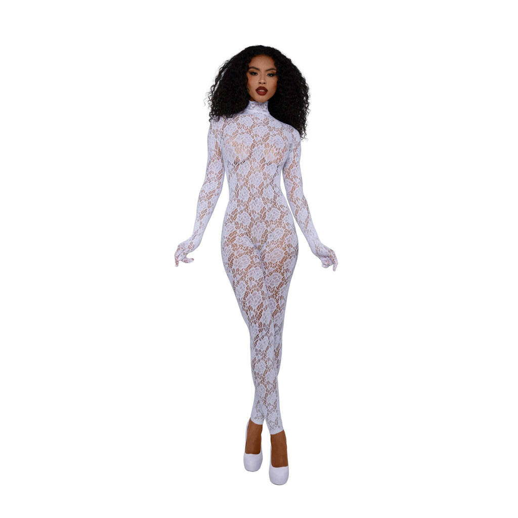 Dreamgirl Gloved Bodystocking - White