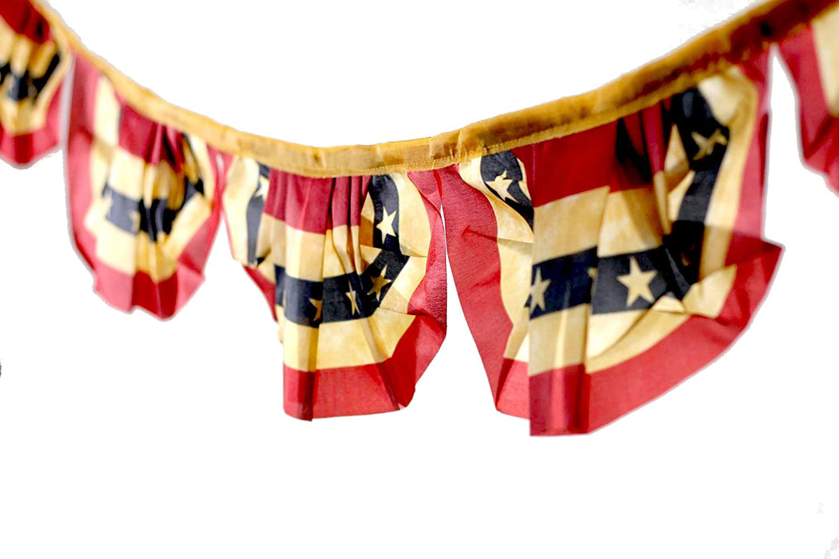 American Flag Bunting Garland 72" Long Poly Fabric - Antiqued