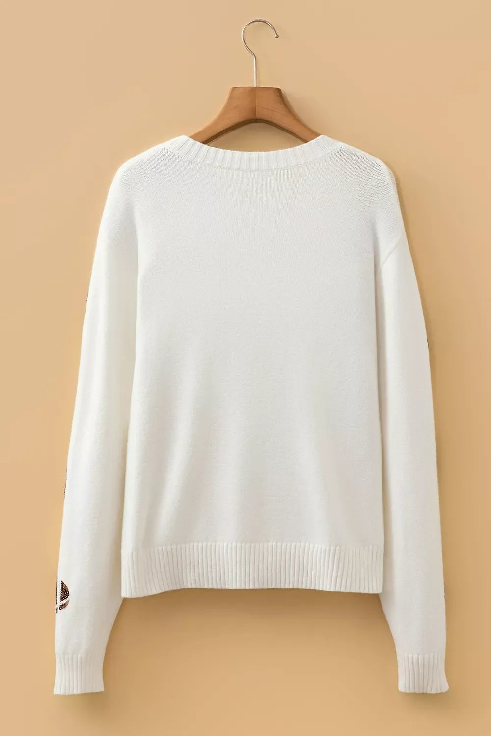 Sequin Football Print Round Neck Long Sleeve Loose Fit Sweater