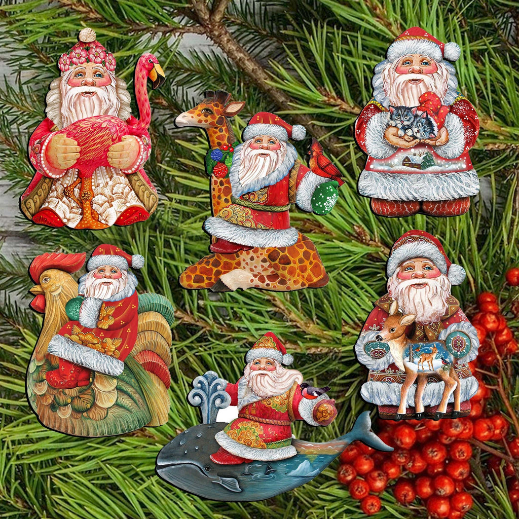 Santa Clip-On Eco Wood Decorative Ornaments Set of 6 by G. Debrekht - Christmas Decor - 8090131C-S6