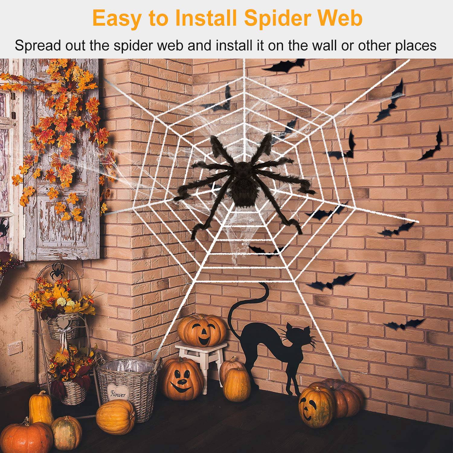 49" Hairy Spider with 126" Web – Giant Halloween Yard Decoration