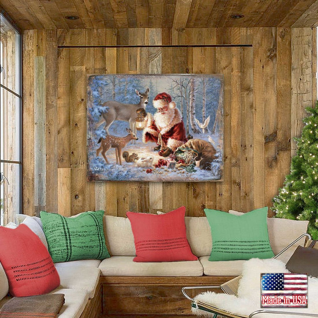 Abundance of Joy Art Wooden Wall Art by D Gelsinger - Christmas Santa and Snowman Decor - 95601B-0104