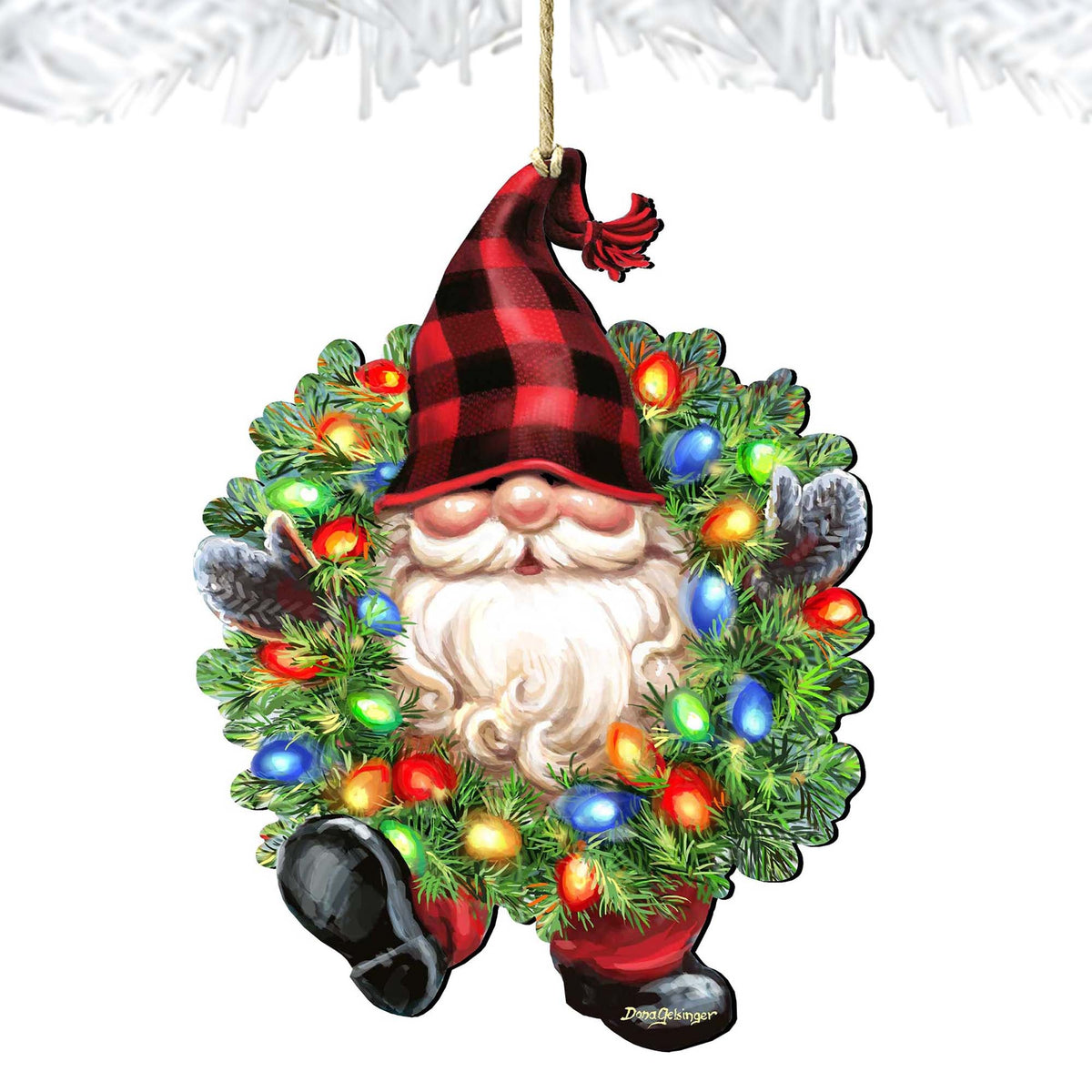 Bright Light Gnome Dwarf Wreath Wooden Ornaments by Gelsinger - Christmas Decor - 8161053-DG