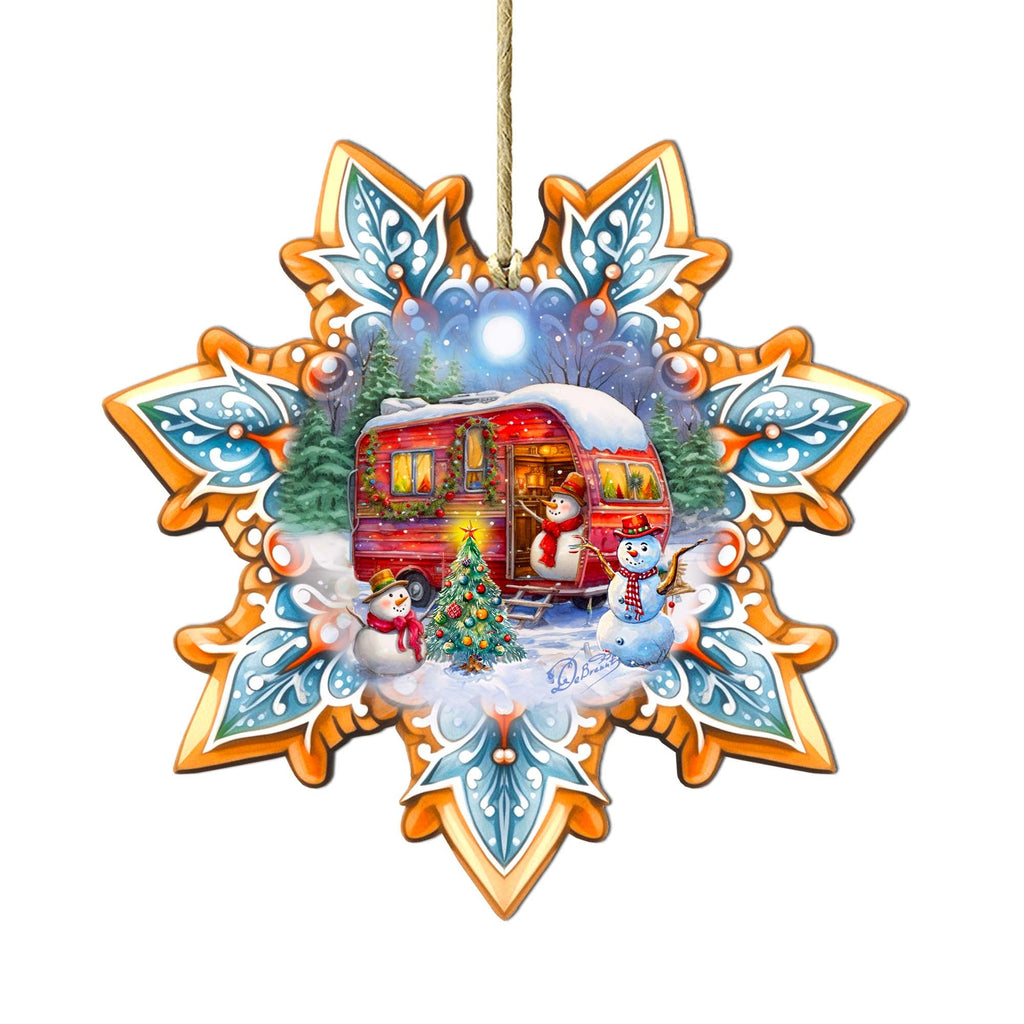 Snowman's Family Snowflake Wooden Ornaments by G. Debrekht - Christmas Santa Snowman Decor - 8688428