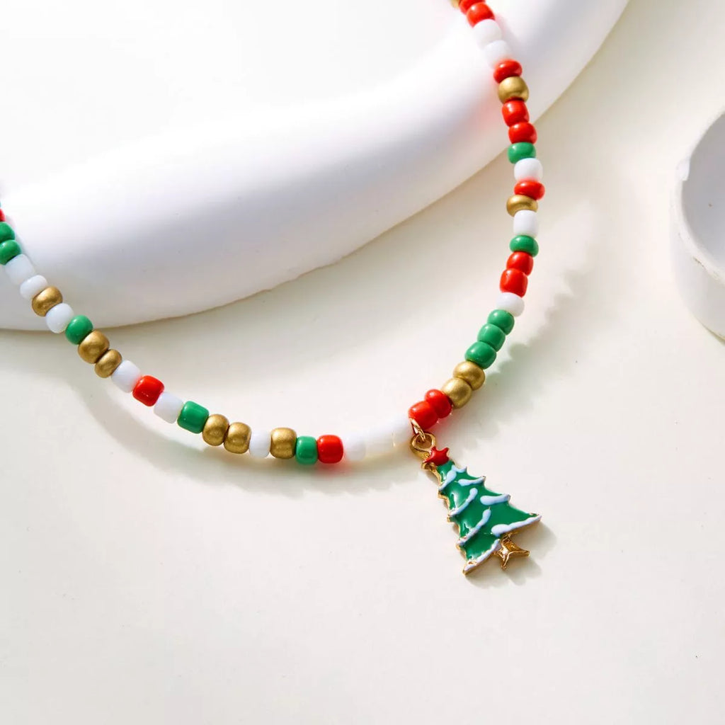 Christmas Themed Beaded Pendant Necklace