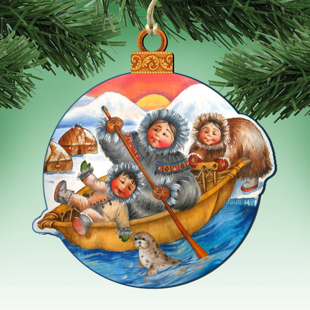 Christmas Journey Wooden Ornaments Set of 3 by G. DeBrekht - Christmas Santa Snowman Decor - 8100003S3