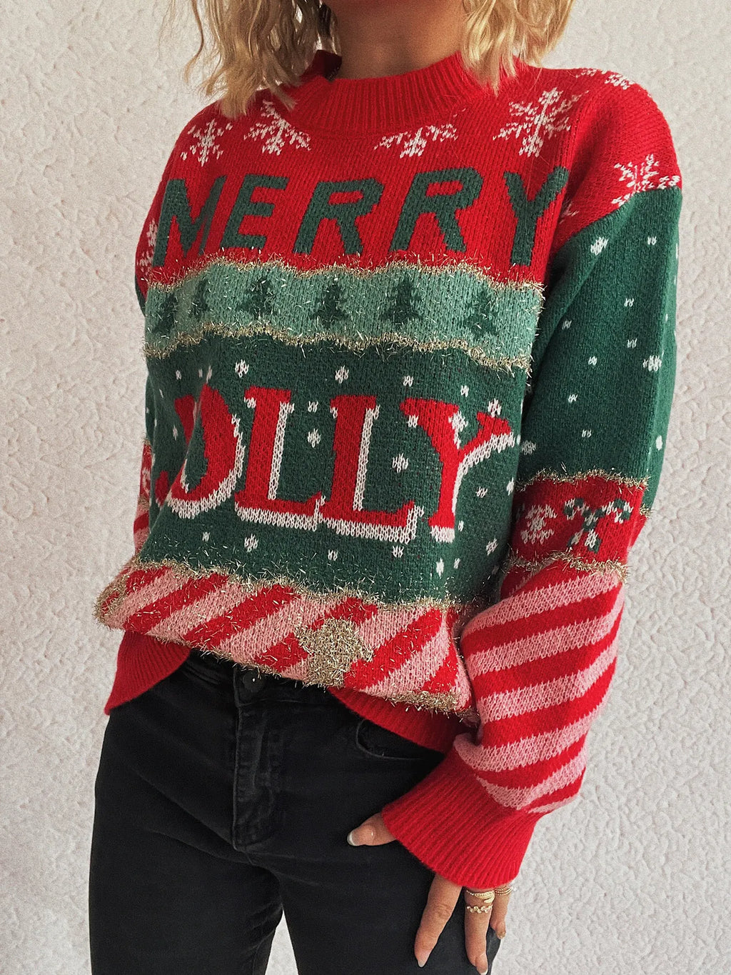 Christmas Letter Round Neck Long Sleeve Sweater