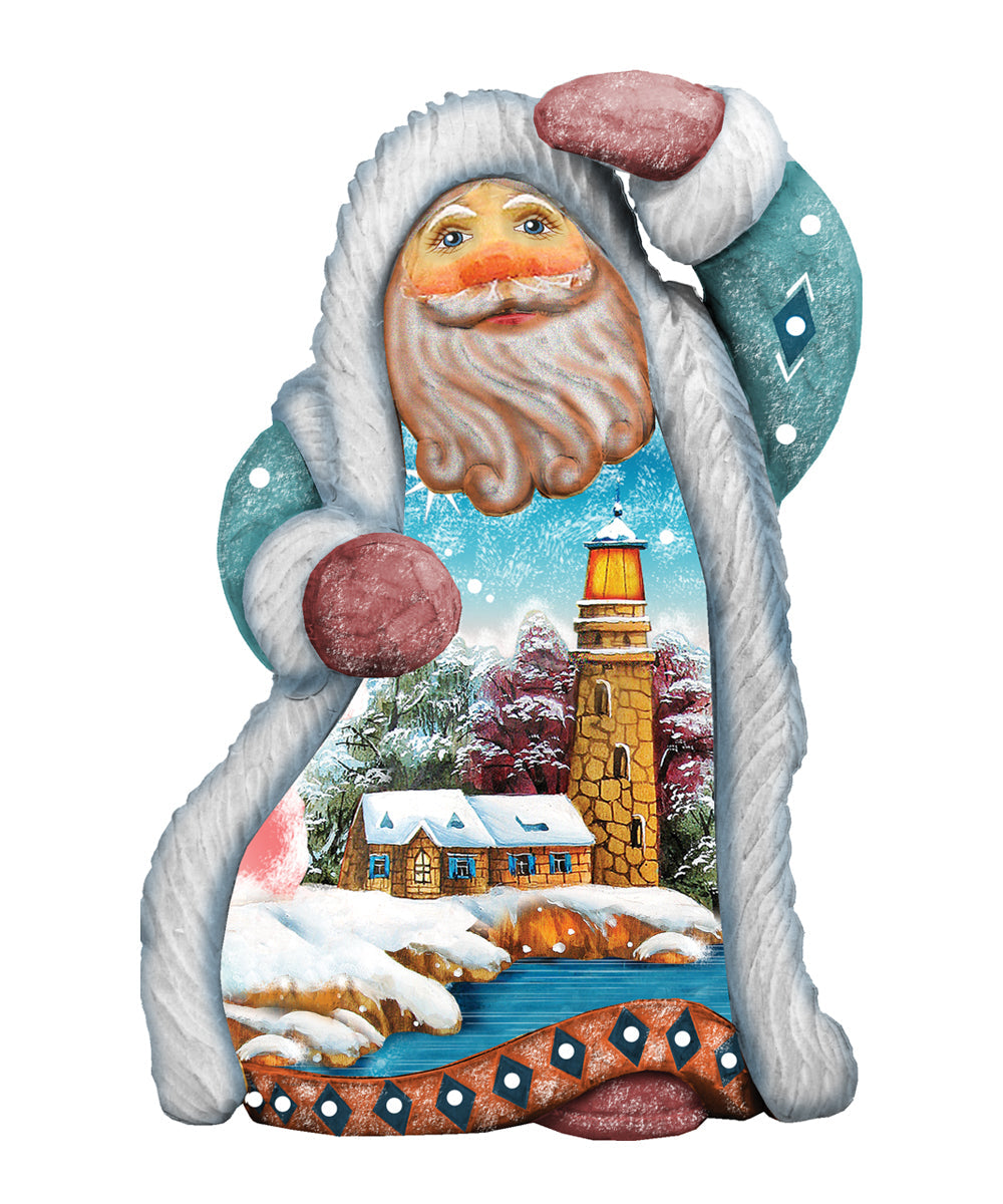 Santa Lighthouse Sculpted Hand-Painted Christmas Figurine by G. DeBrekht - Coastal Holiday Decor - 661511