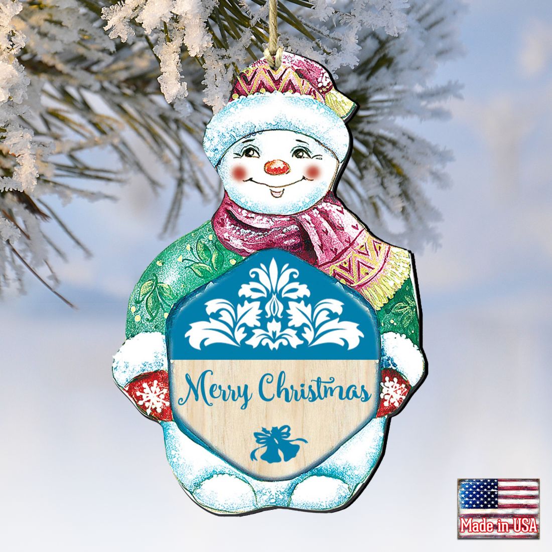 Merry Christmas Snowman Wooden Ornaments by G. DeBrekht - Christmas Santa Snowman Decor - 8116101-MC