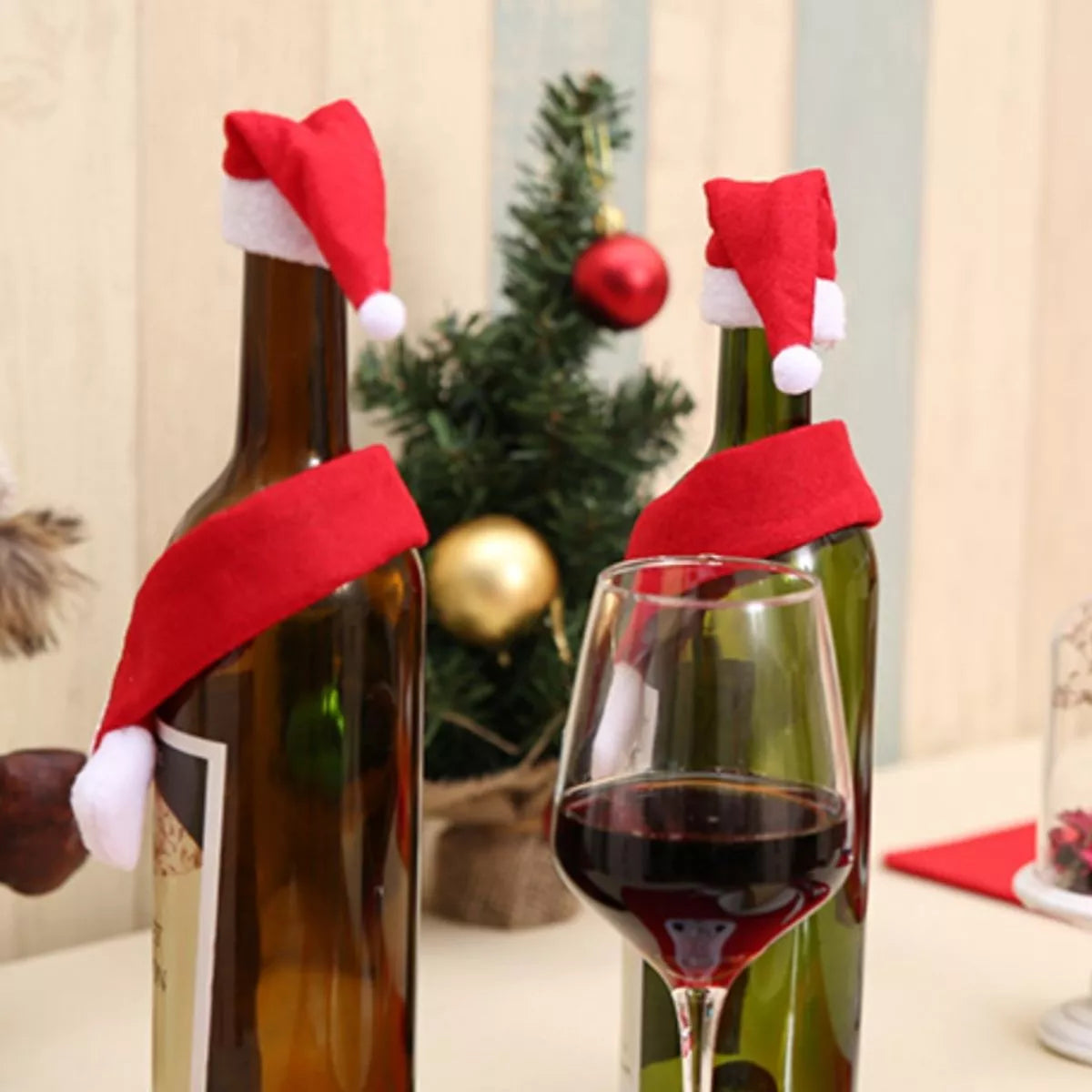 2 Piece Christmas Wine Bottle Santa Hat & Scarf Decorative Covers