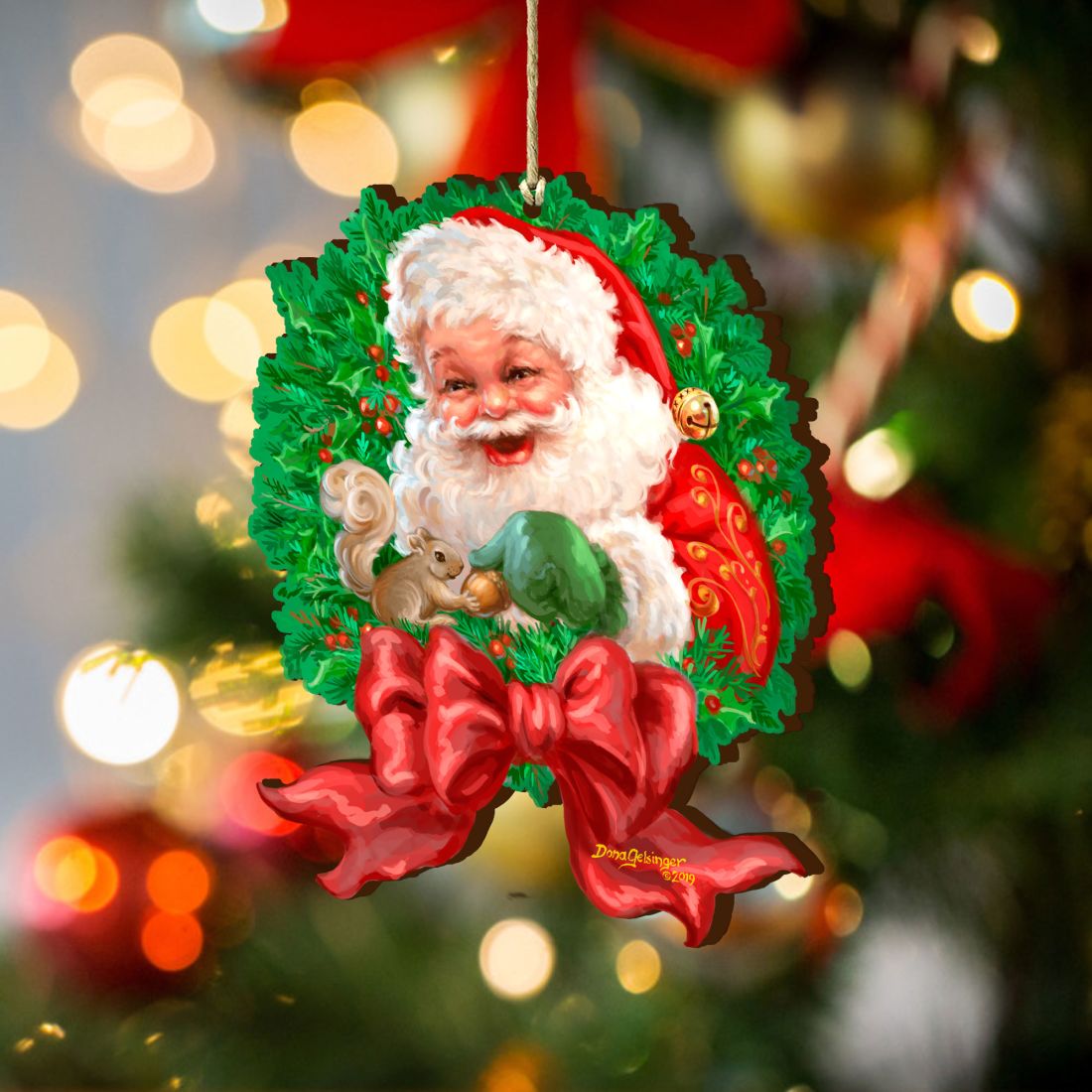 Wreath Santa Bow Wooden Ornaments by Gelsinger - Christmas Decor - 8161014-1309