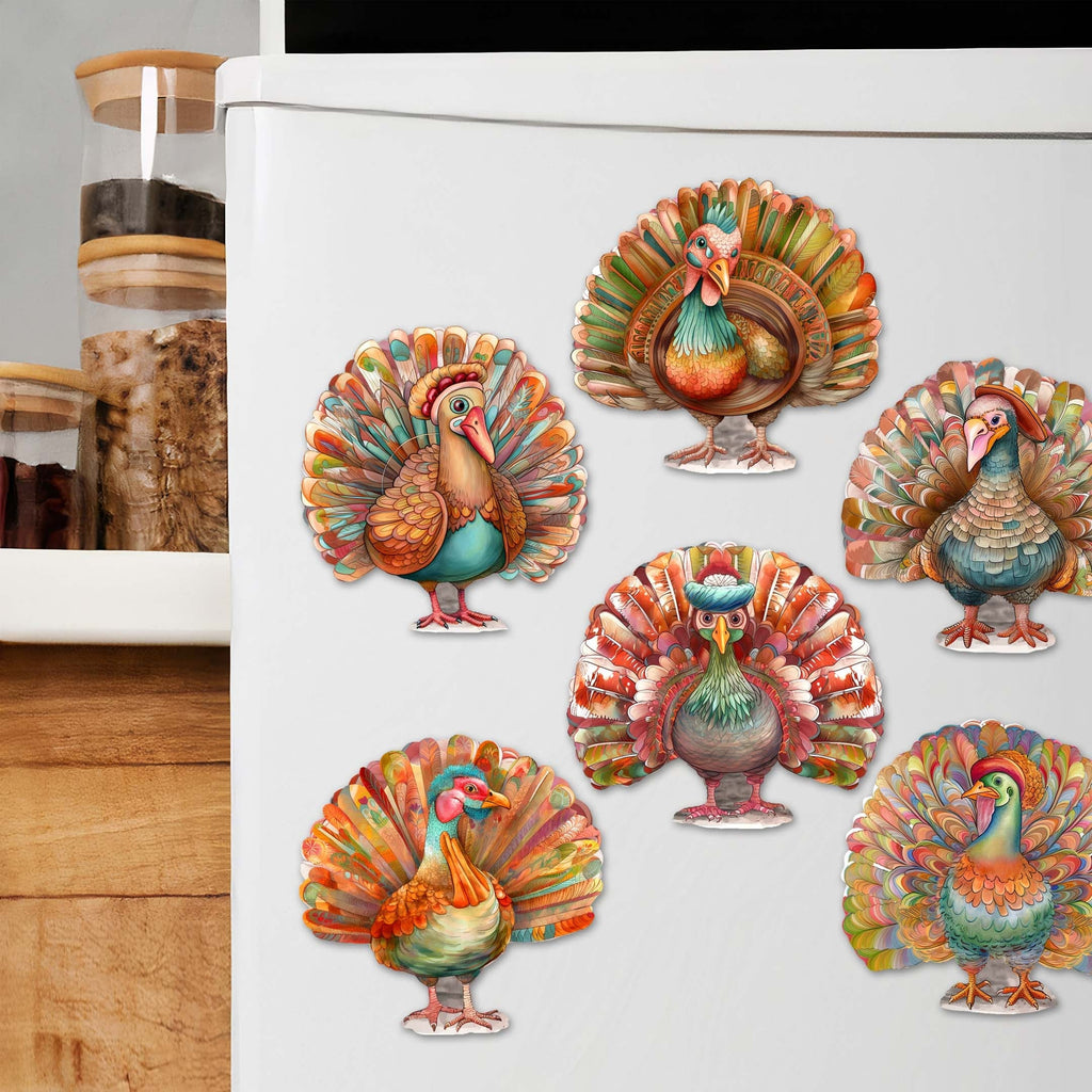 Turkey Decorative Eco Wood Magnets Set of 6 by G. Debrekht - Thanksgiving Decor - 8090027G-S6