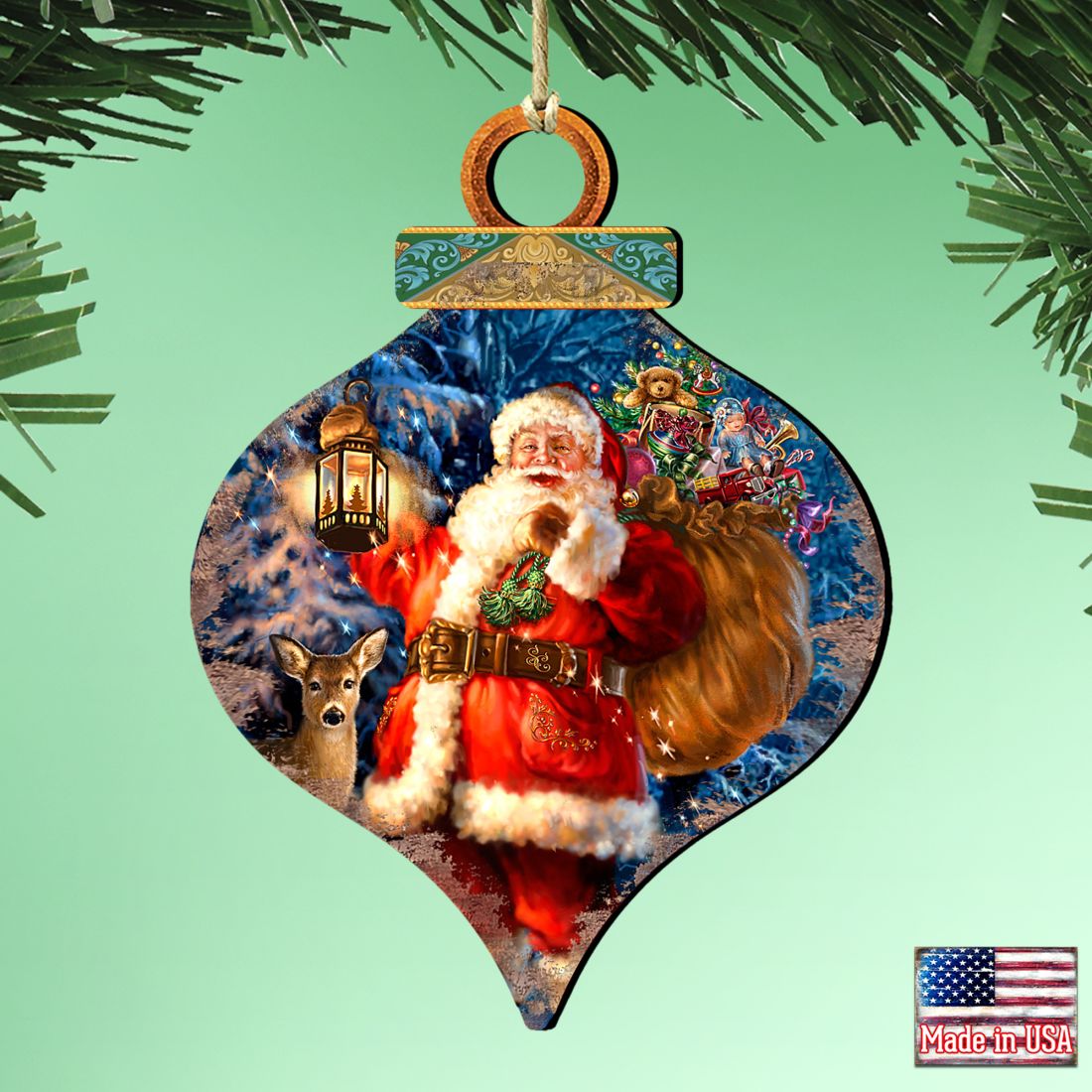 Woodland Santa Wooden Ornaments by Gelsinger - Christmas Santa Snowman Decor - 8031051-1105