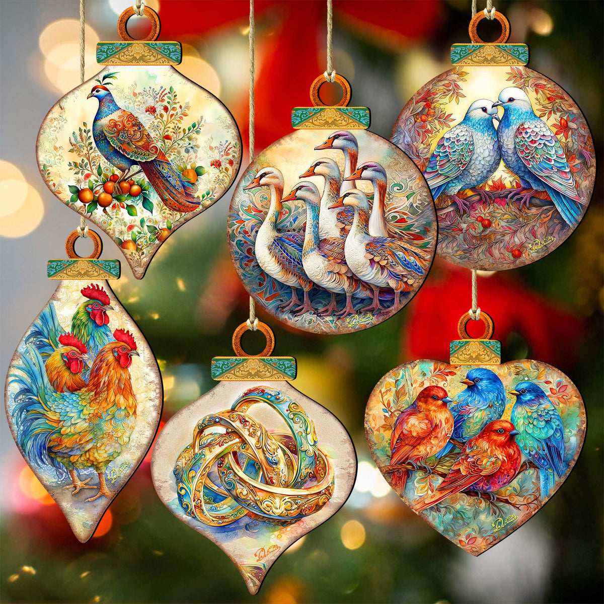 Twelve Days of Christmas Eco Wood Ornaments Set of 12 by G. DeBrekht - Christmas Decor 12 Days of Christmas - 8610102-S12