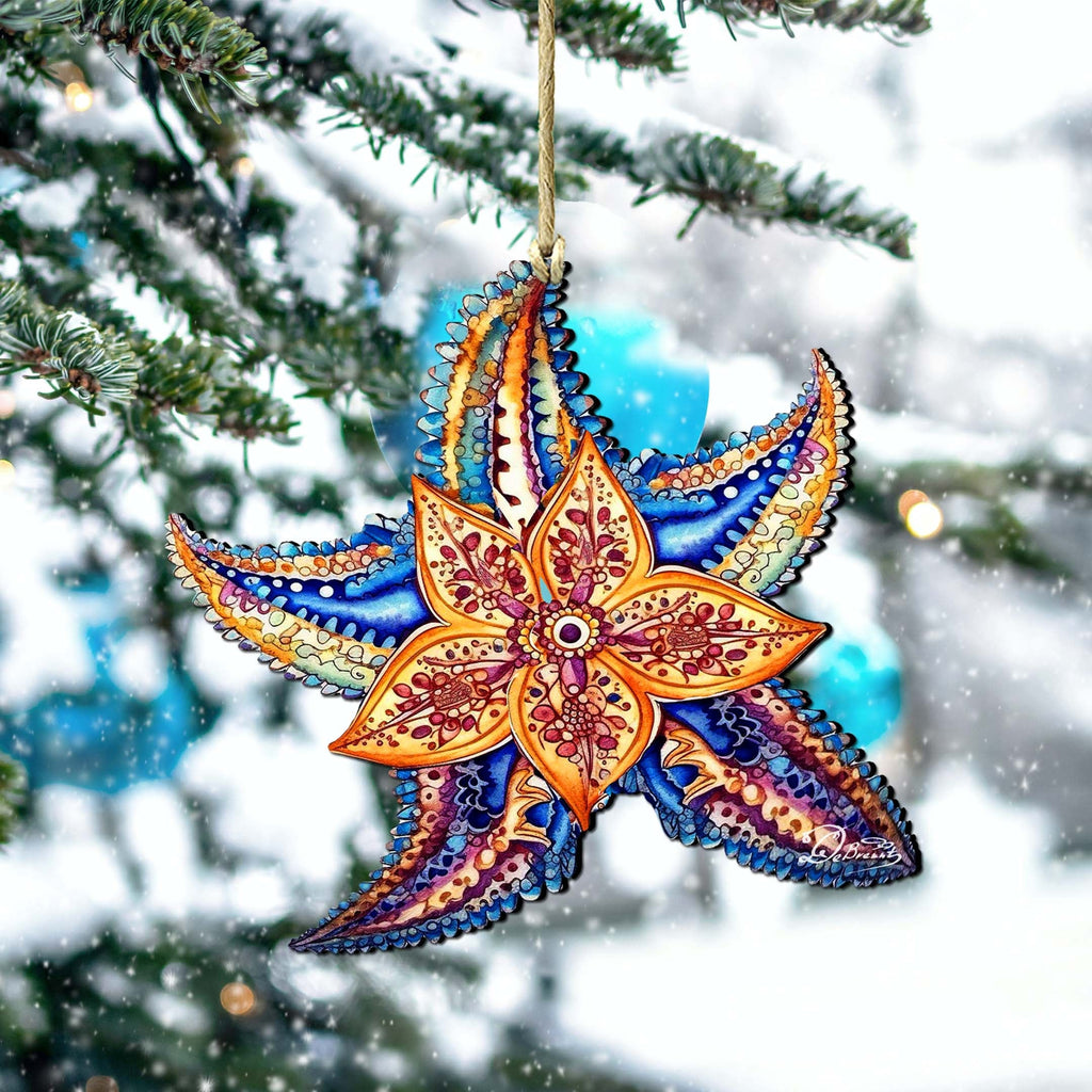Nautical Christmas Ornaments - Mosaic Starfish Wooden Ornaments by G.Debrekht Coastal Holiday Decor - 8688180