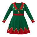 Contrast-color Long-sleeve V-neck Christmas Party Dress For Women