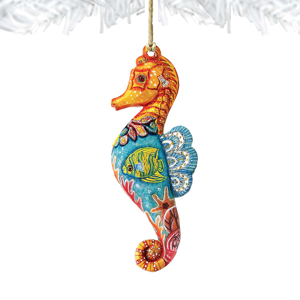 Seahorse Christmas Wooden Ornaments by G. DeBrekht - Coastal Holiday Decor - 8126111