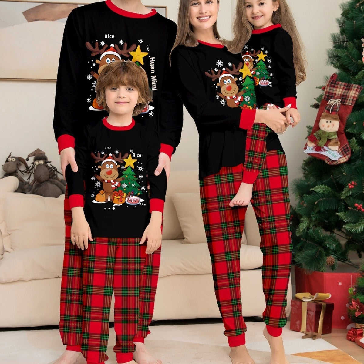 Cute Creative Christmas Deer Plaid Family Dress