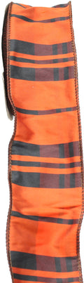 Orange and Black Taffeta Plaid Wired Ribbon