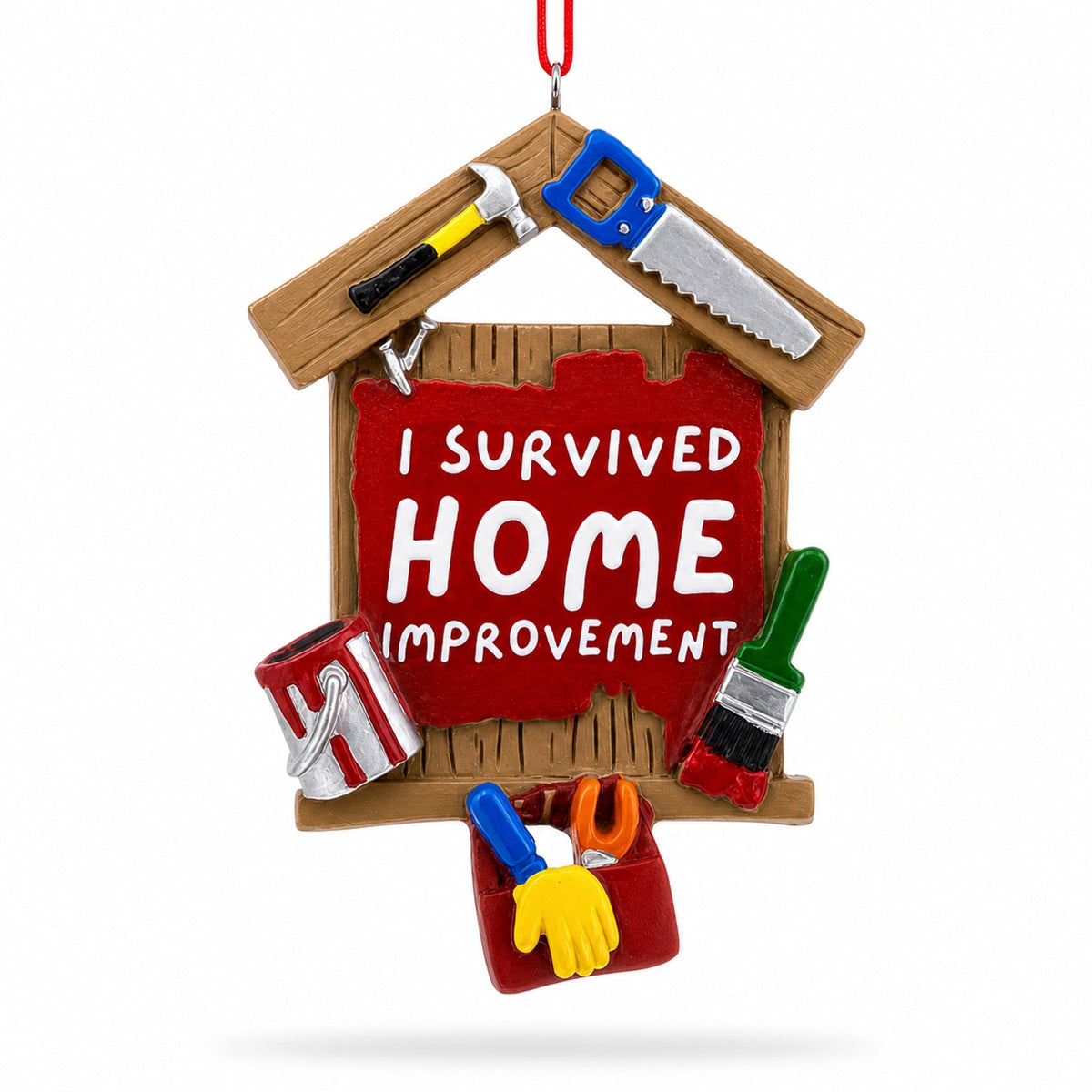 I Survived Home Improvement Sign with Tools Resin Christmas Ornament