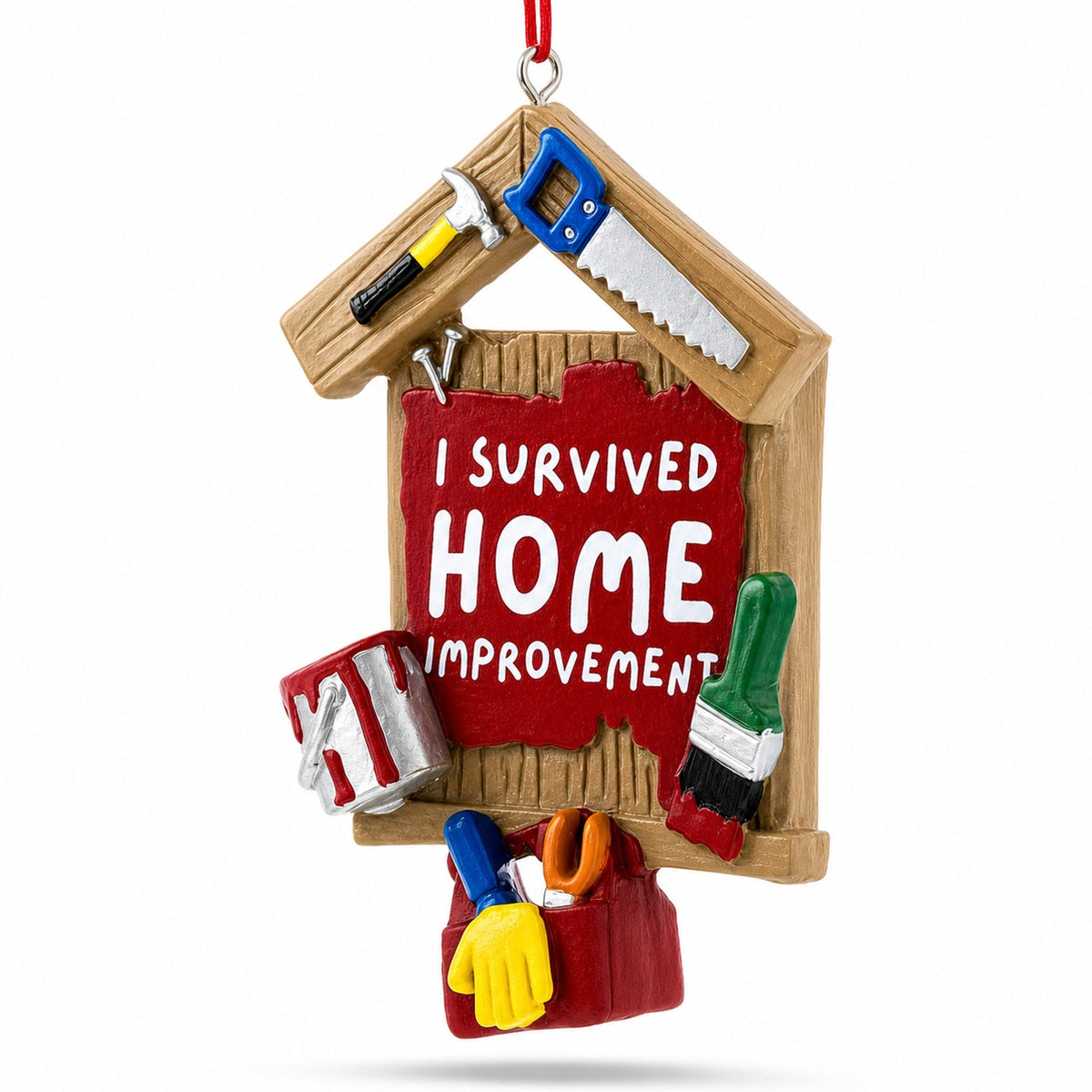 I Survived Home Improvement Sign with Tools Resin Christmas Ornament