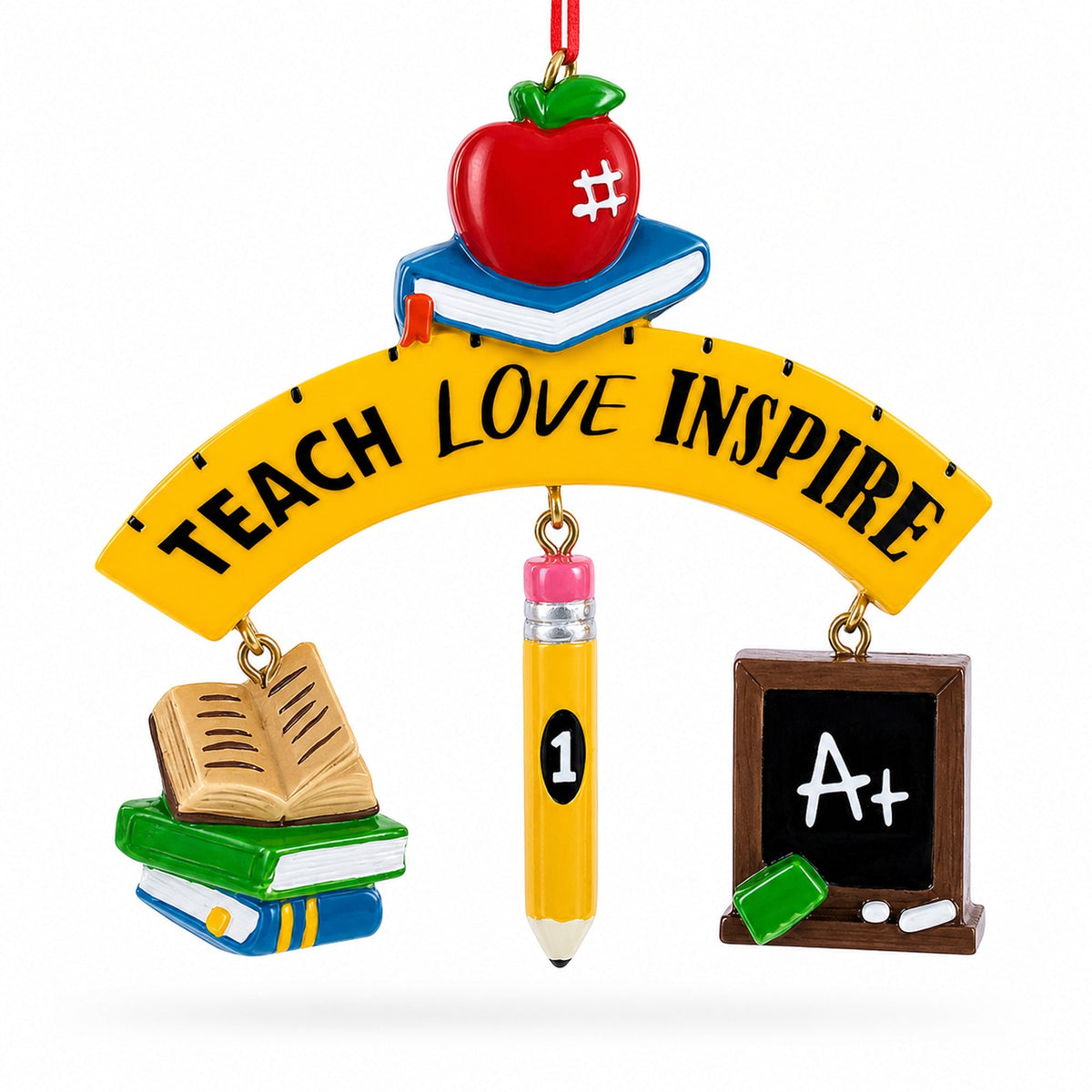 Teach Love Inspire Teacher Apple Books Resin Christmas Ornament