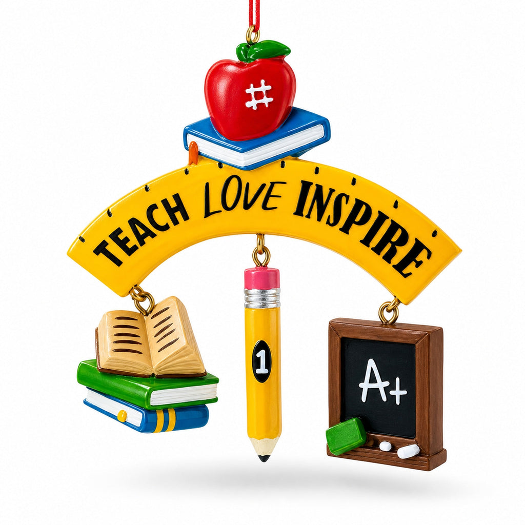 Teach Love Inspire Teacher Apple Books Resin Christmas Ornament