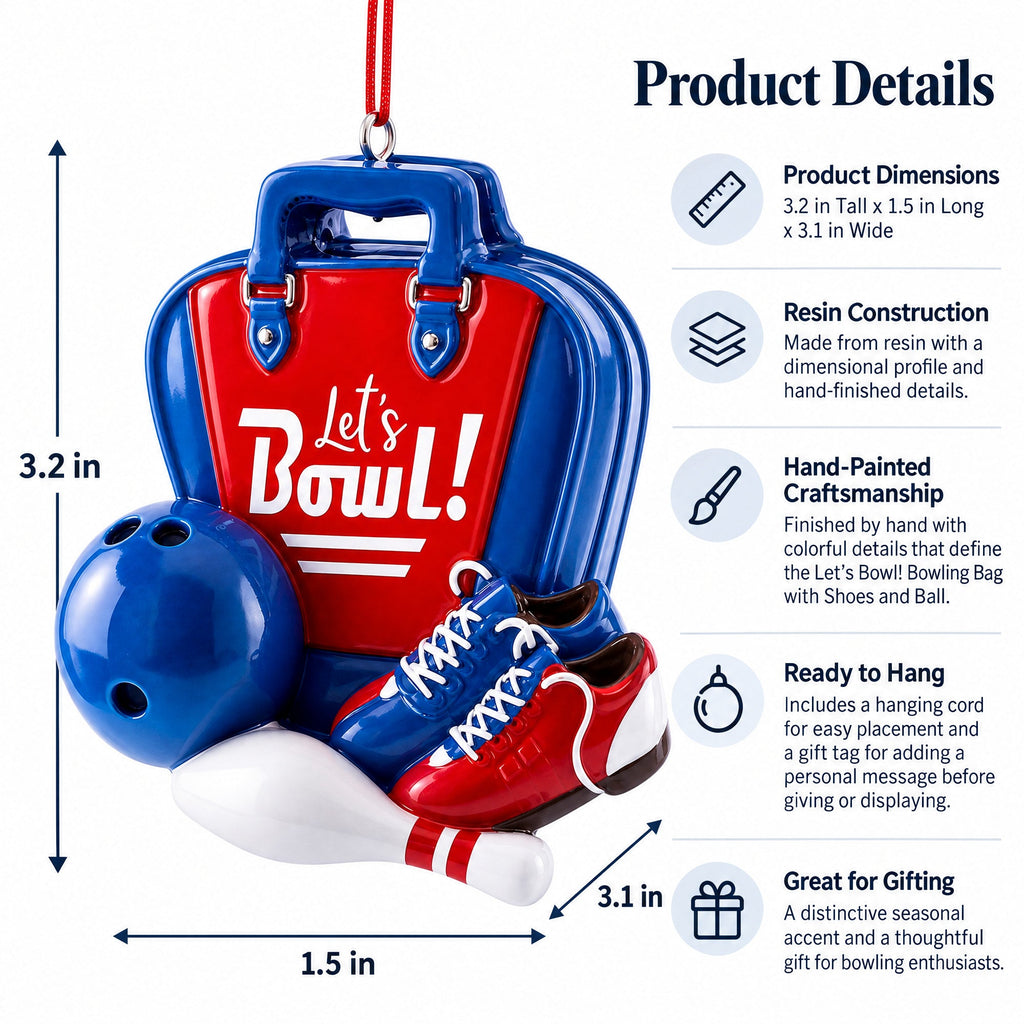 Let's Bowl Bowling Bag Pins Resin Christmas Ornament