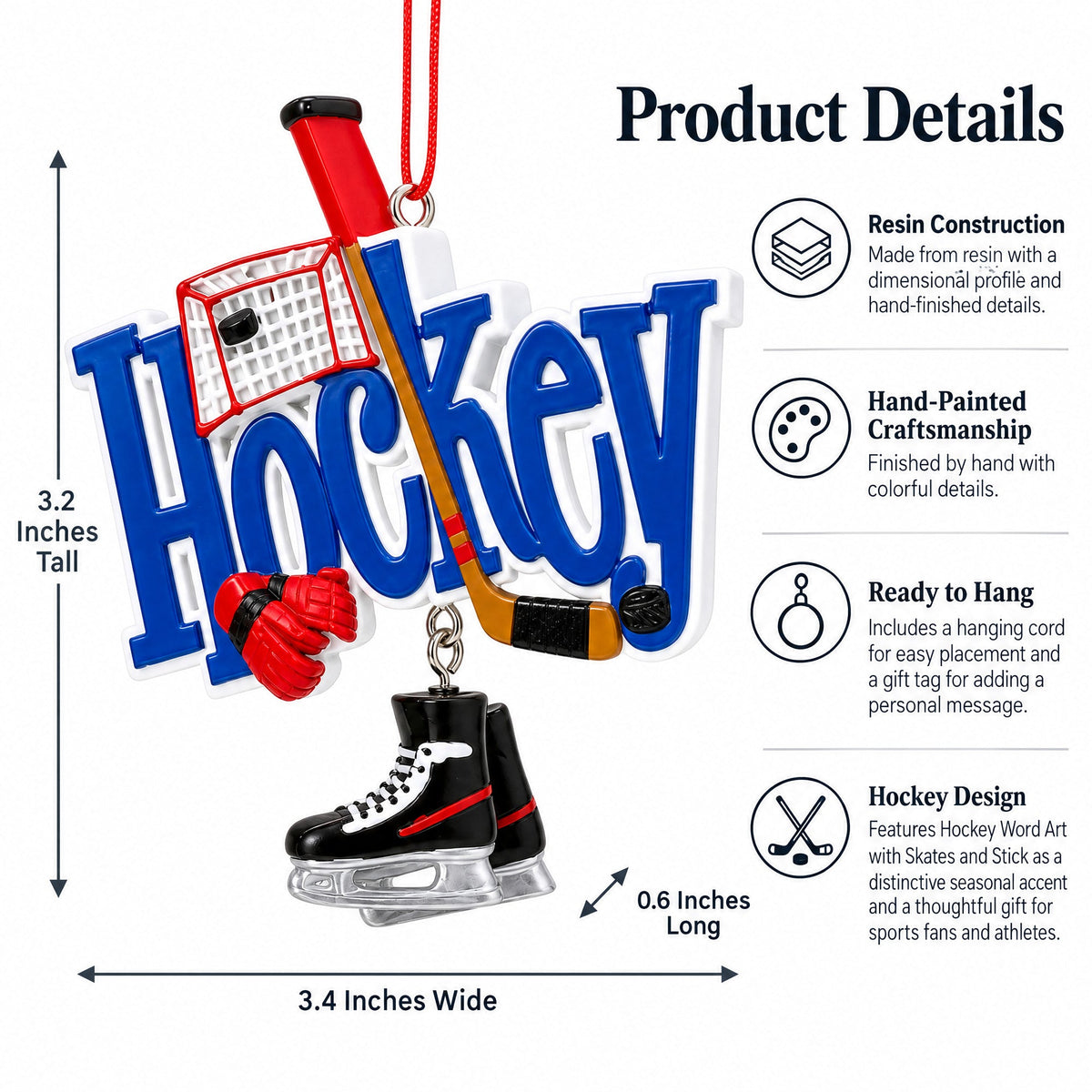 Hockey All Star Skates Stick Picture Frame Resin Christmas Ornament