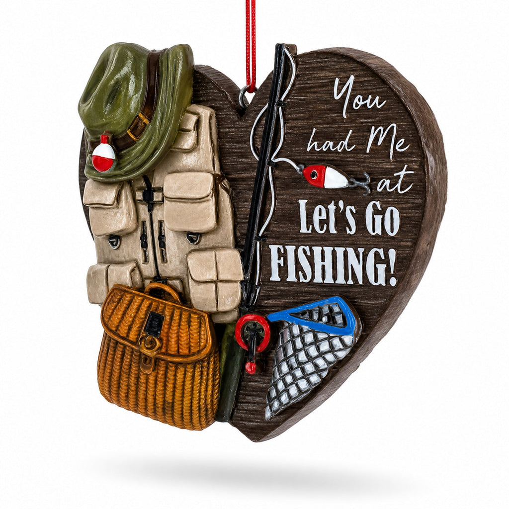 Fishing Vest And Hat Let's Go Fishing Resin Christmas Ornament