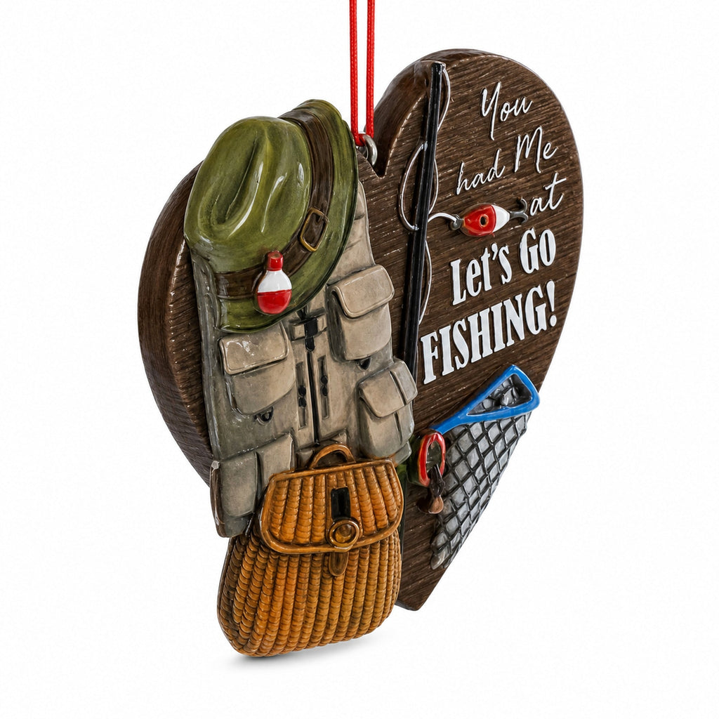 Fishing Vest And Hat Let's Go Fishing Resin Christmas Ornament