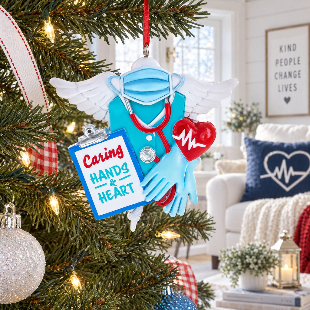 Healthcare Professional Caring Hands And Heart Resin Christmas Ornament