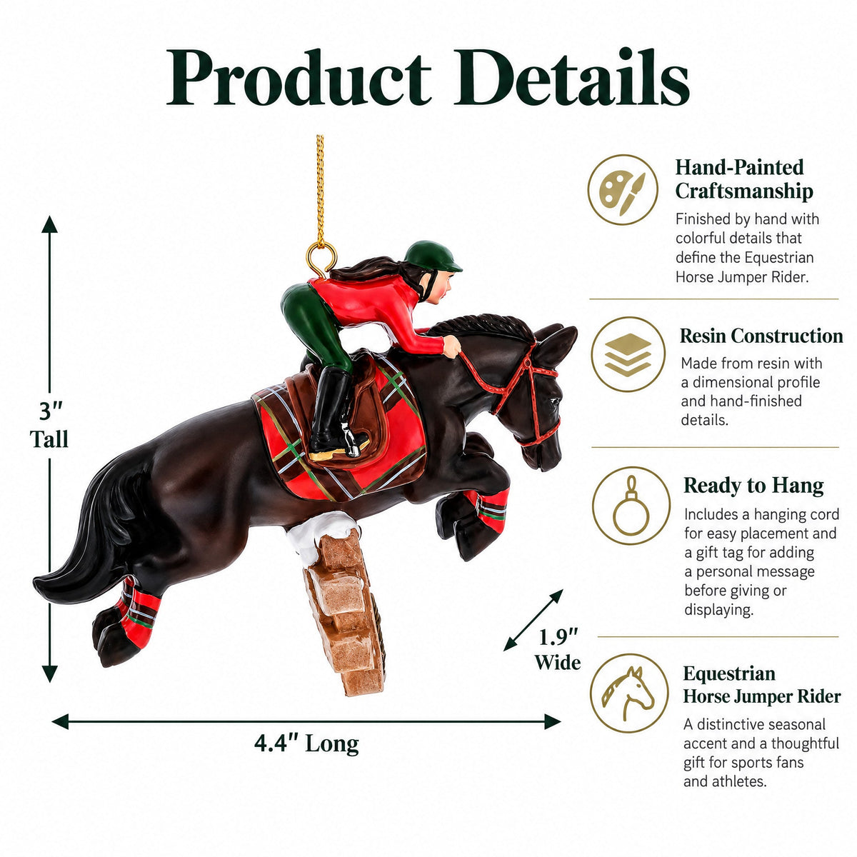Equestrian Show Jumping Horse And Rider Resin Christmas Ornament