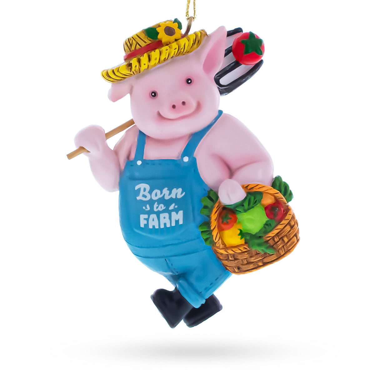 Born to Farm Pig Farmer with Vegetable Basket Resin Christmas Ornament