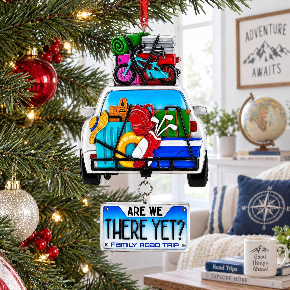 Are We There Yet Family Vacation Road Trip Car Resin Christmas Ornament