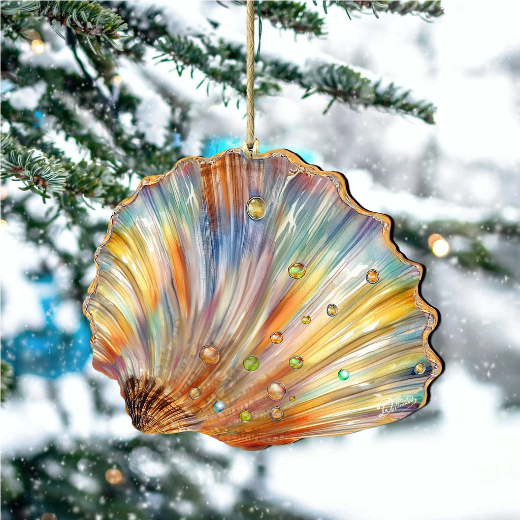 Coastal Christmas Decor - Rainbow Shell Wooden Ornaments by G.Debrekht Coastal Holiday Decor - 8688196