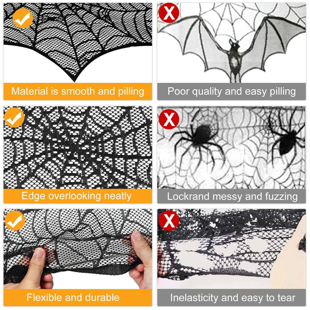 Spiderweb Mantle Scarf – 96x18" Black Lace Fireplace Cover for Halloween Decor