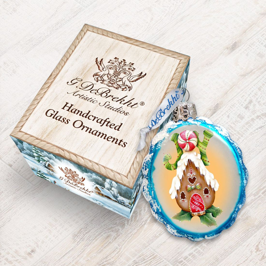 Joy Gingerbread House Mercury Glass Ornament by Jamie Mills-Price - Christmas Santa Snowman Decor - 778211-7507