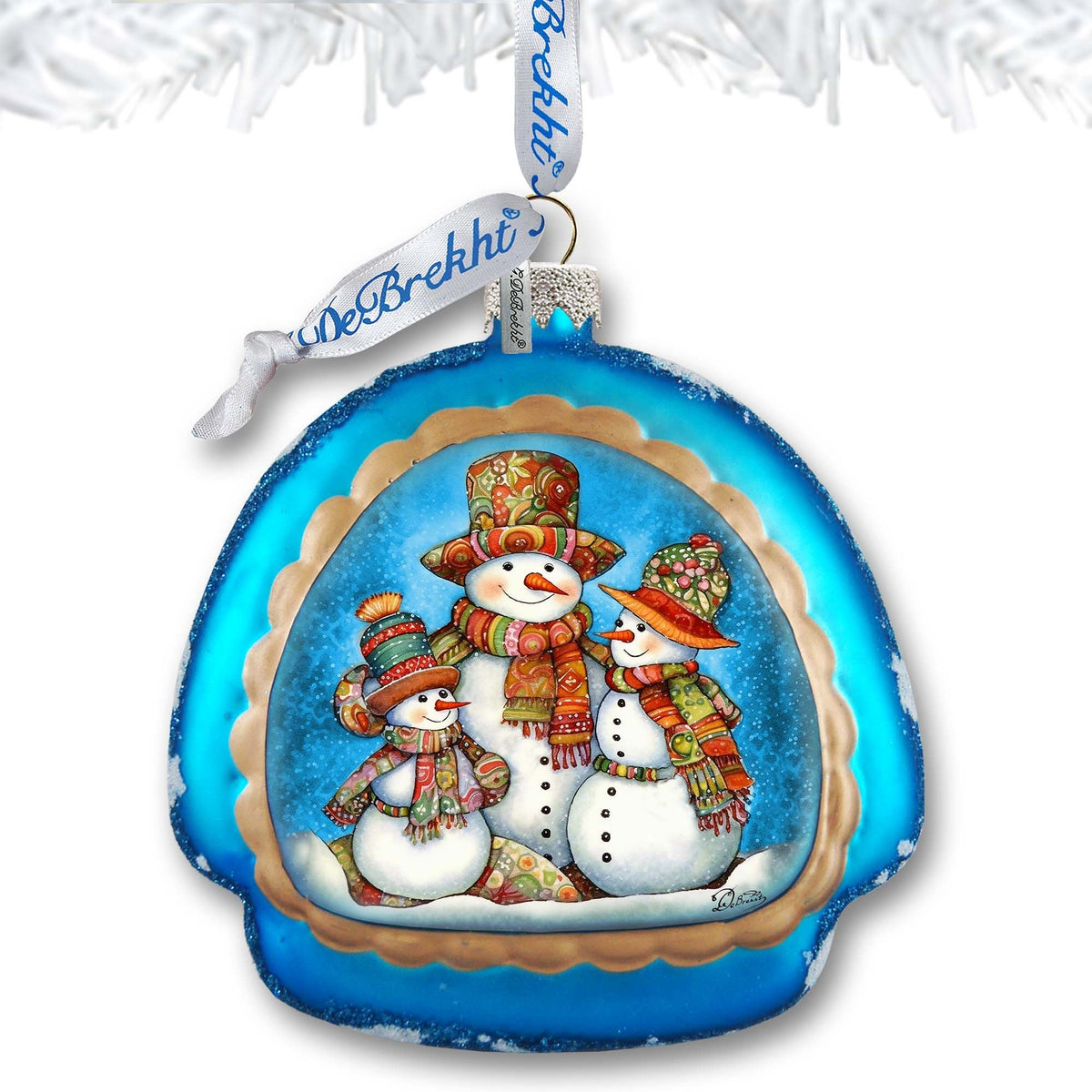 Snowman Family Rainbow Glass Ornament by G. Debrekht - Christmas Santa Snowman Decor - 756-020