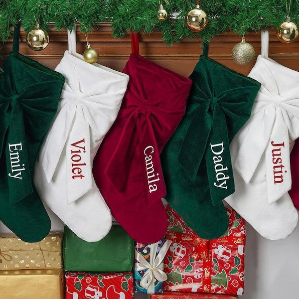 Embroidered Christmas Bow Christmas Socks