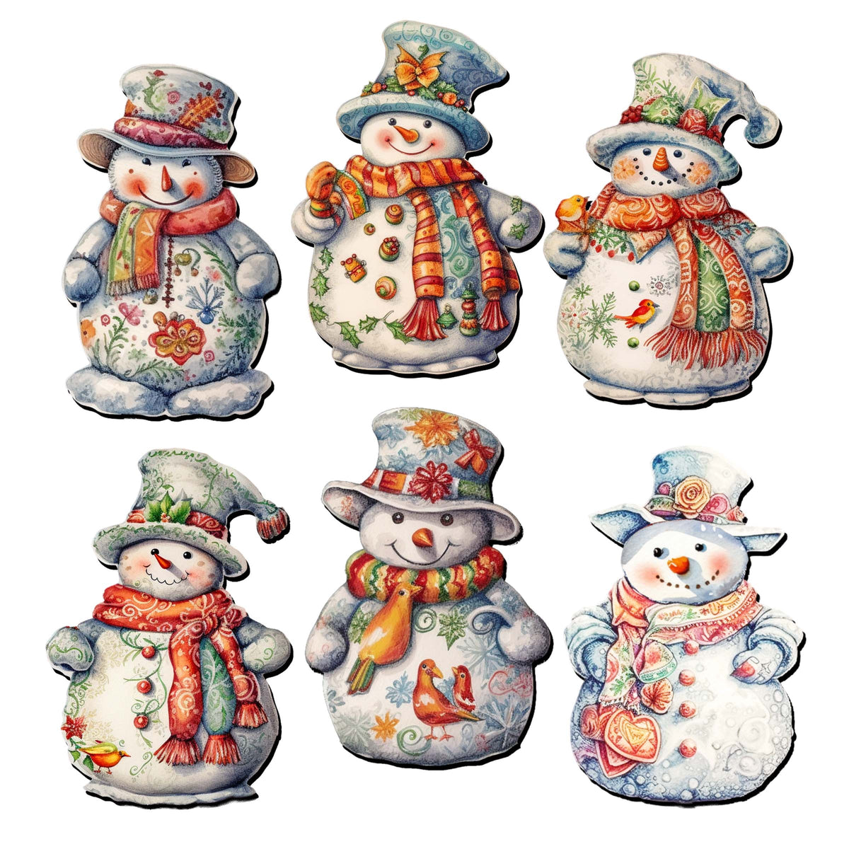 Snowman Decorative Eco Wood Magnets Set of 6 by G. Debrekht - Christmas Santa Snowman Decor - 8090023G-S6