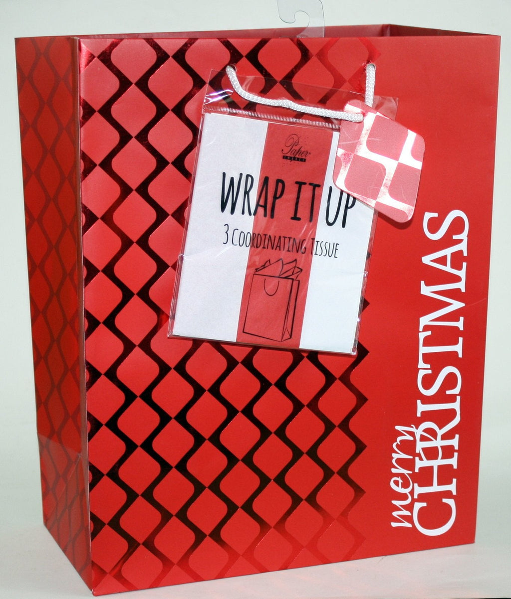 Traditional Gift Bag With Matching Tissue - Red Waves Large